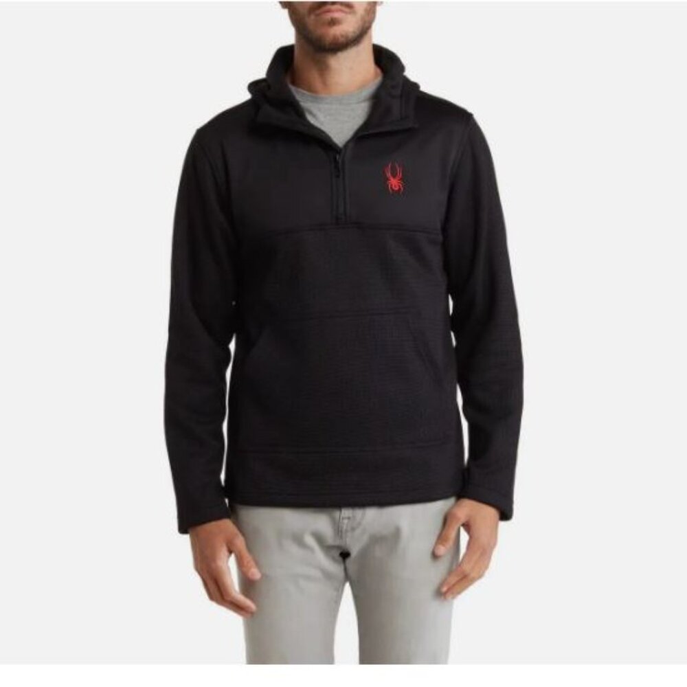 New SPYDER Ray Half Zip Waffle Knit Pullover Hoodie Men's Size Small Black Color
